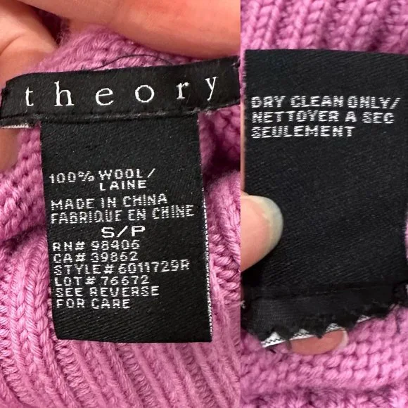 Theory Classic Wool Long Sleeve Turtleneck Sweater in Pink Women’s Size S - Picture 6 of 15